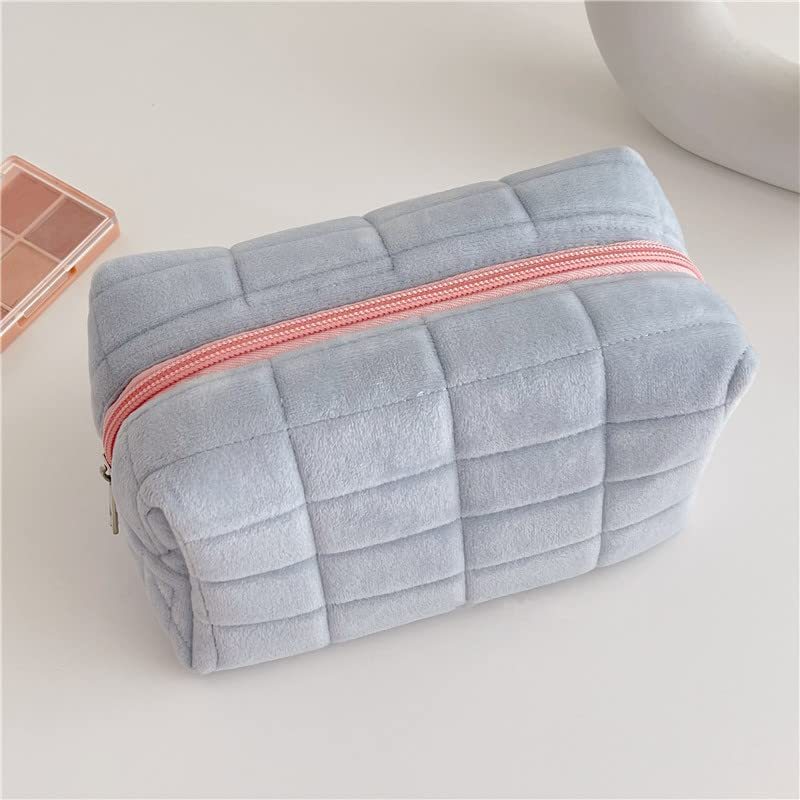 Plush Makeup Bag Checkered Cosmetic Bag