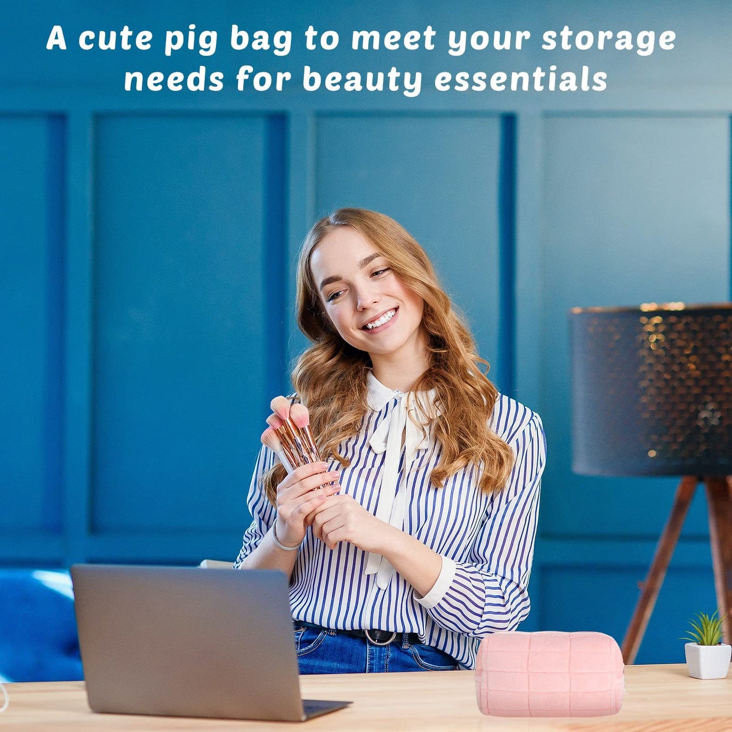 Plush Makeup Bag Checkered Cosmetic Bag