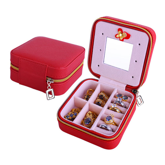 Women Jewelry Organizer Box PU Leather Travel Makeup Cosmetic