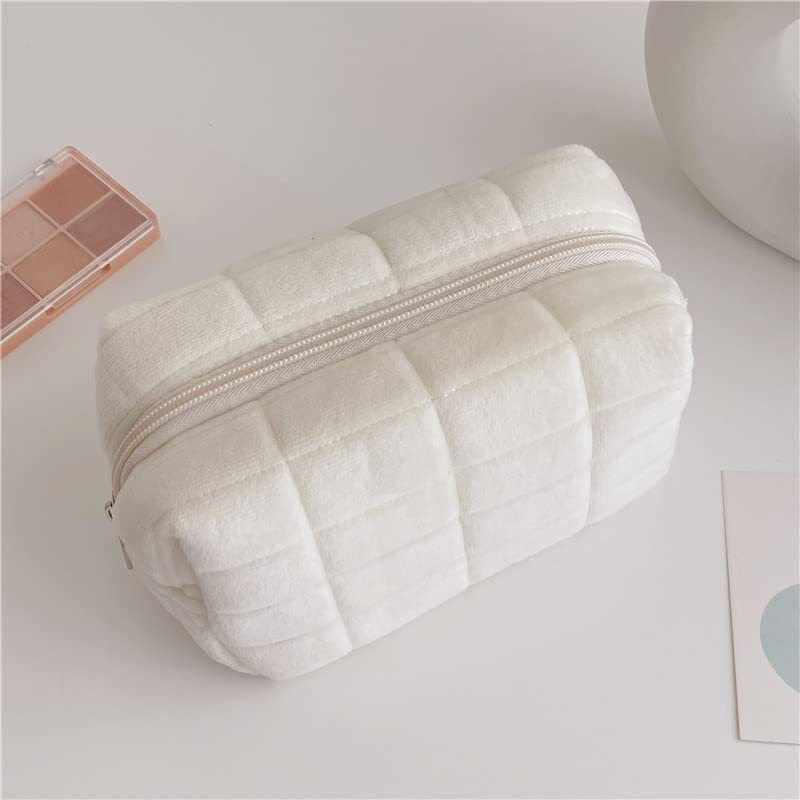 Plush Makeup Bag Checkered Cosmetic Bag