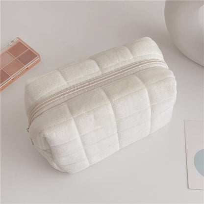 Plush Makeup Bag Checkered Cosmetic Bag