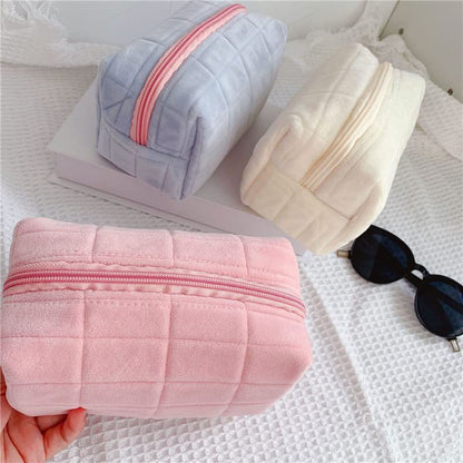 Plush Makeup Bag Checkered Cosmetic Bag