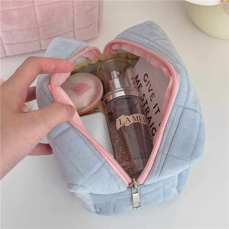 Plush Makeup Bag Checkered Cosmetic Bag
